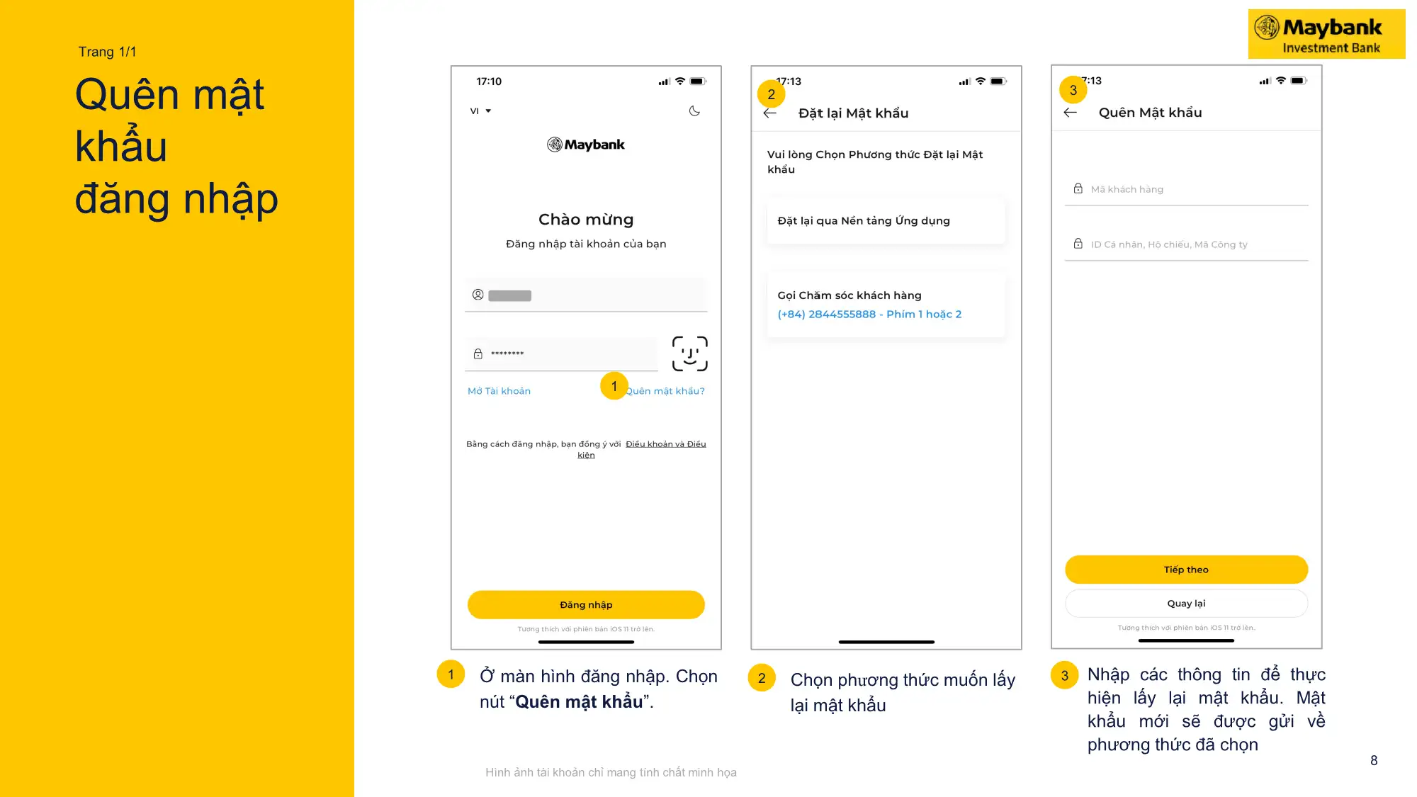 Hình ảnh Hướng dẫn Quên mật khẩu Đăng nhập trên ứng dụng Maybank Trade VN