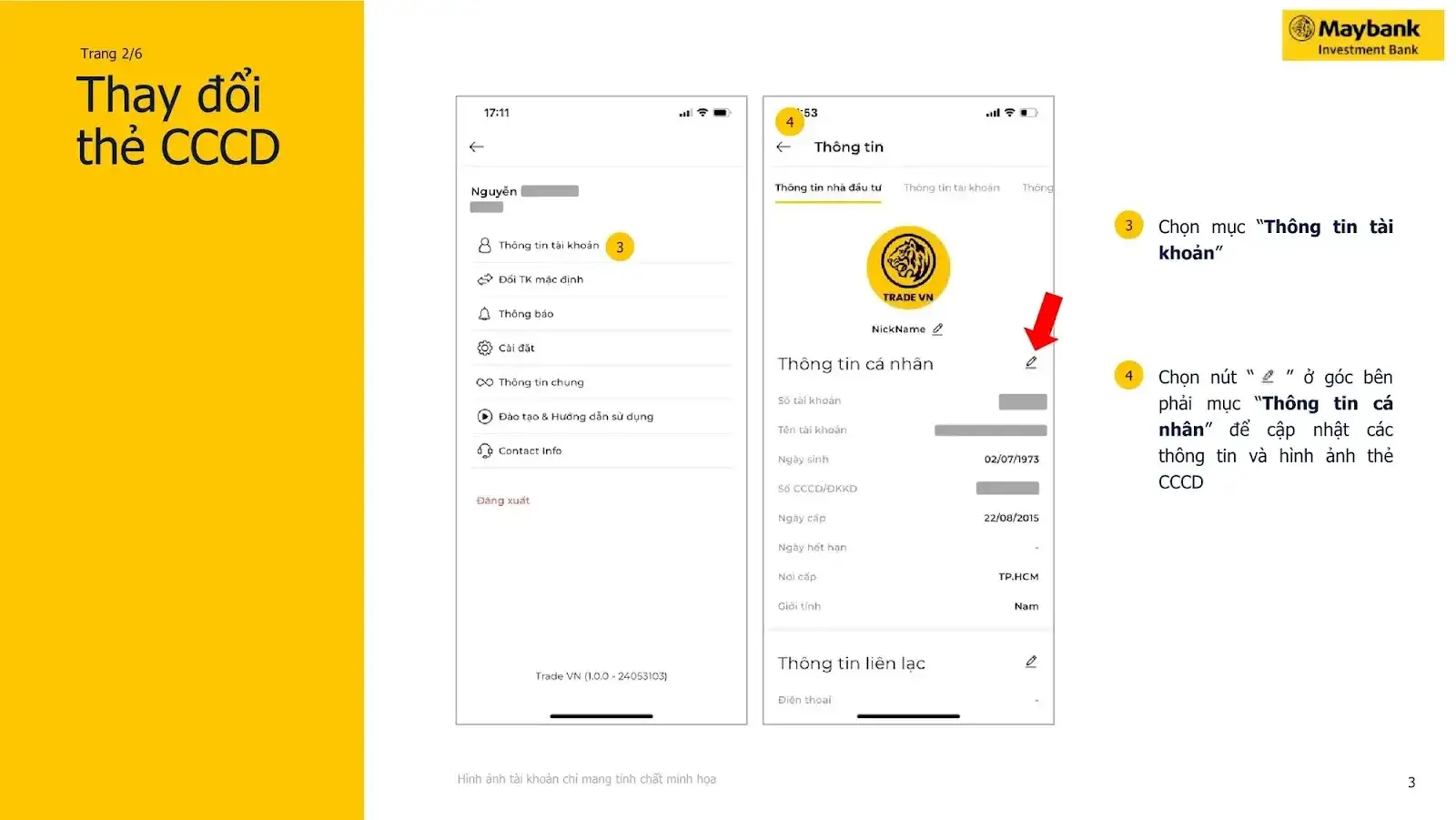 Hình ảnh Hướng dẫn Cập nhật Căn cước công dân mới chi tiết trên ứng dụng Maybank Trade VN